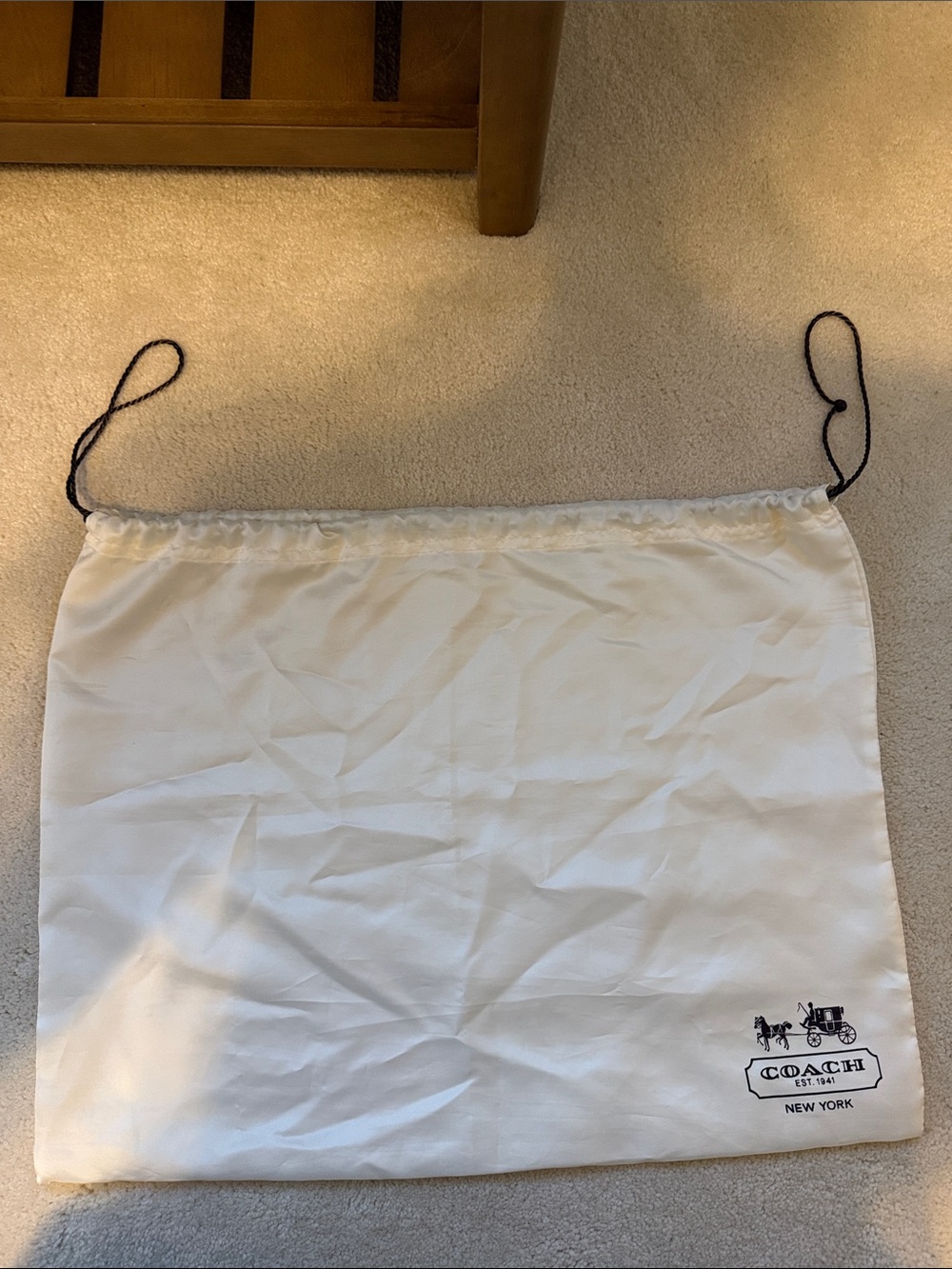 Coach Off-White Drawstring Dust Bag with Brown Pull Tie Cord